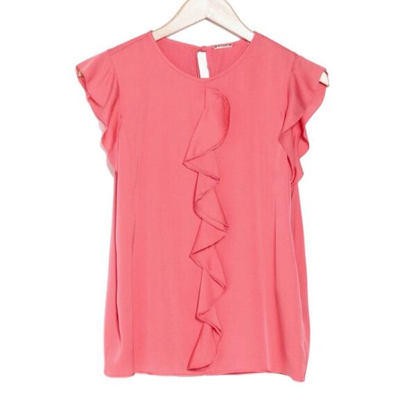 NWT Elie Tahari “Anya” ruffle cap sleeves silk blend top in pink Size S - Picture 4 of 13